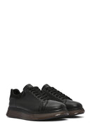 Men's Black Lace-up Thick-Sole Leather Sneaker | Derimod