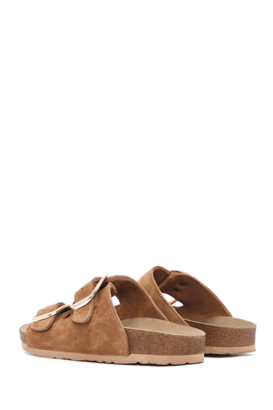 Women's Brown Buckle Suede Leather Slippers