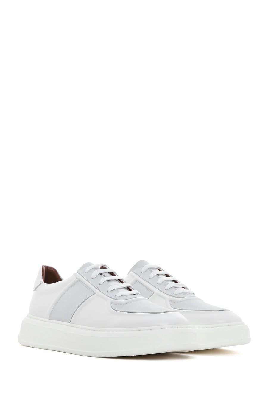 Erkek Beyaz Bağcıklı Deri Sneaker