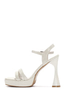 Women's White Patent Leather Platform Heeled Sandals | Derimod