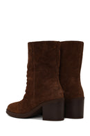 Woman Brown Chunky-Heel Suede Boots | Derimod