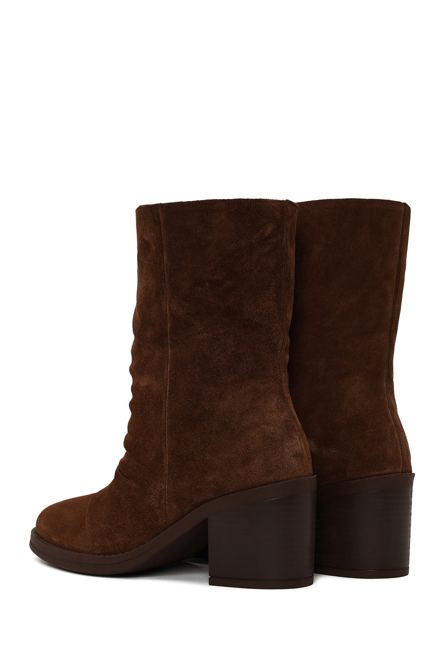 Woman Brown Chunky-Heel Suede Boots