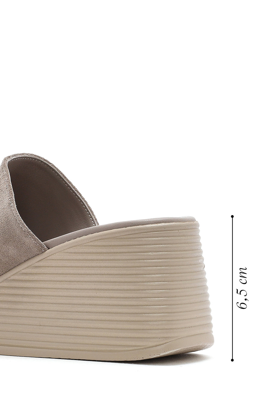 Women's Gray Wedge Heeled Suede Leather Slippers