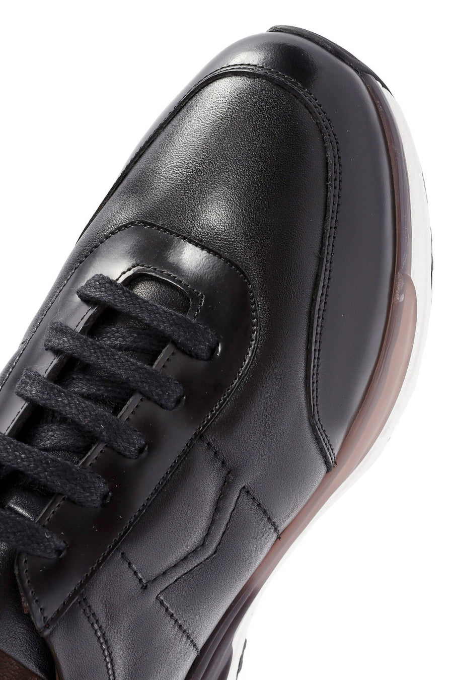 Erkek Siyah Bağcıklı Deri Sneaker