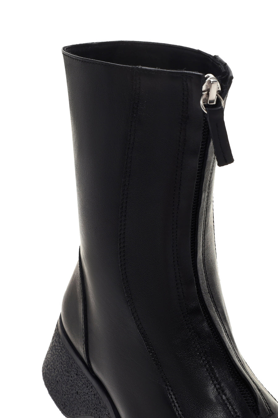 Women's Black Thick Soled Zippered Leather Classic Boots