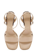 Women's Beige Ankle Strap Heeled Sandals | Derimod