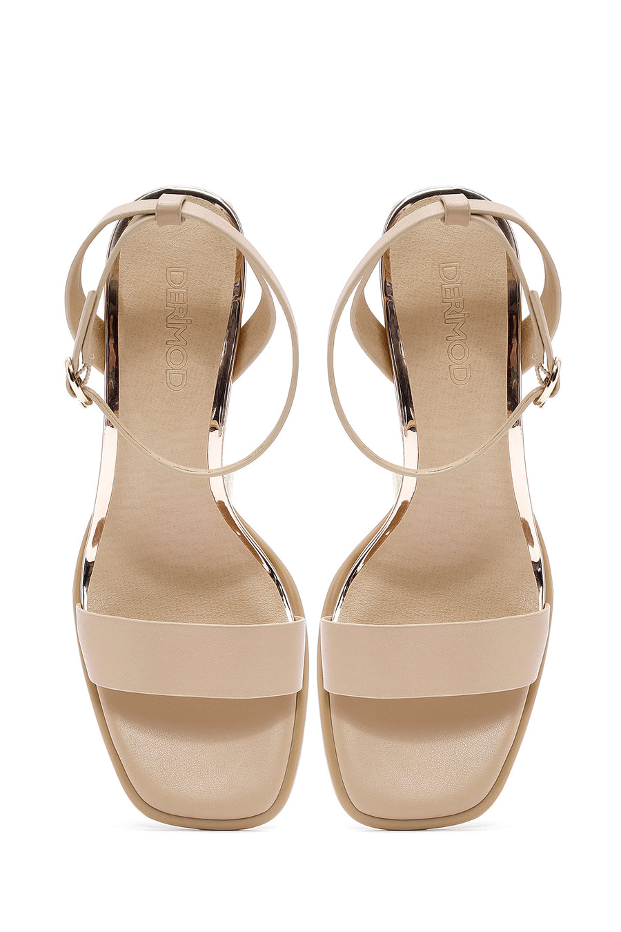 Women's Beige Ankle Strap Heeled Sandals