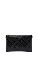 Woman Black Chain Strap Patterned Patent Leather Clutch Bag | Derimod