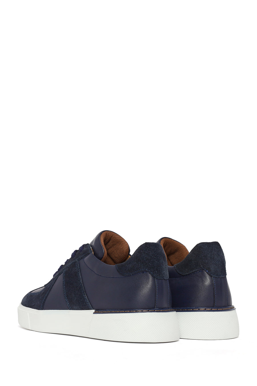 Erkek Lacivert Bağcıklı Deri Sneaker