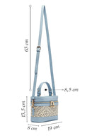 Women's Blue Long Strap Patterned Mini Box Crossbody Bag | Derimod