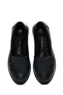 Woman Black Thick-Soled Leather Comfort Loafer | Derimod