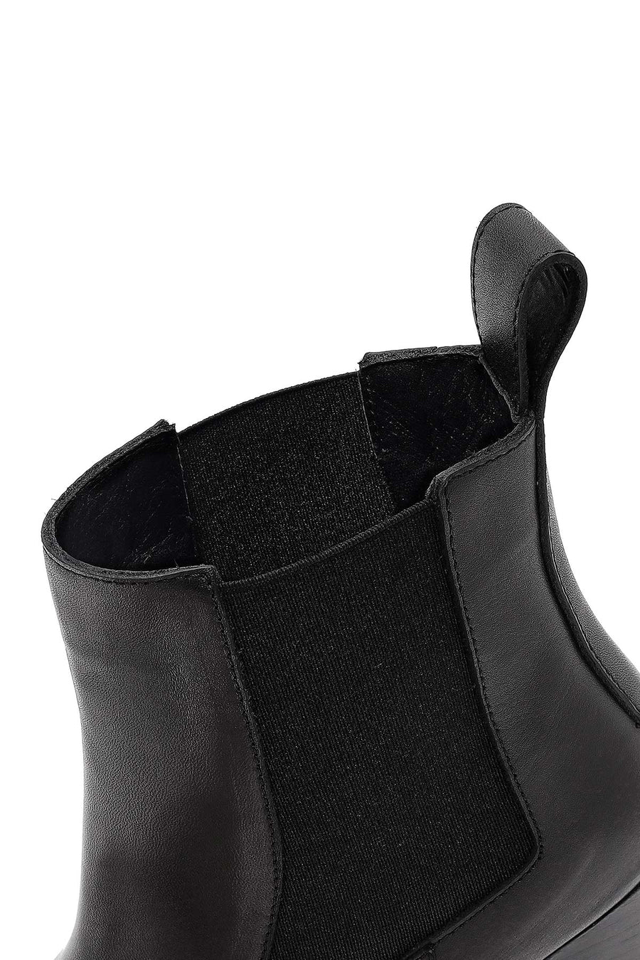 Women's Black Thick Heeled Leather Chelsea Boot