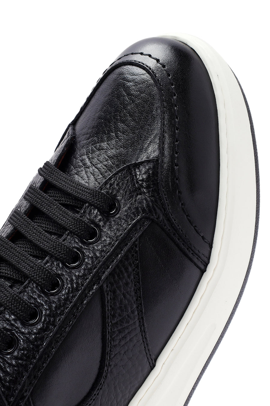 Erkek Siyah Bağcıklı Deri Sneaker