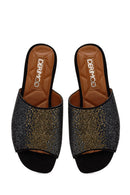 Women's Black Stoned Leather Slippers | Derimod