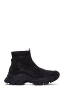 Women's Black Stone Thick Sole High Top Sneaker | Derimod