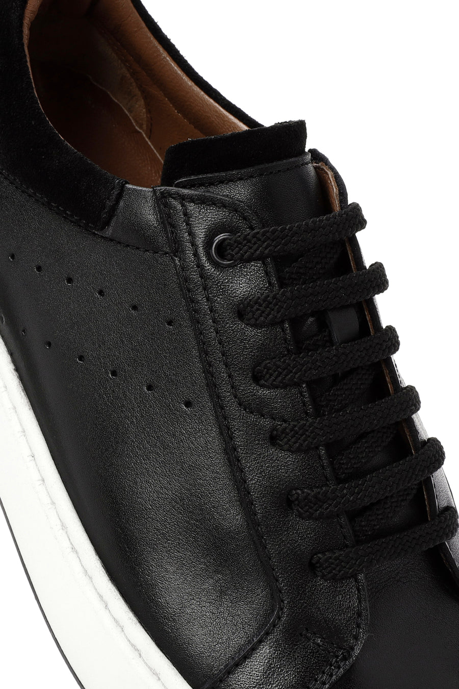Erkek Siyah Bağcıklı Deri Sneaker