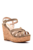 Women's Beige Suede Leather Wedge Heel Sandals | Derimod