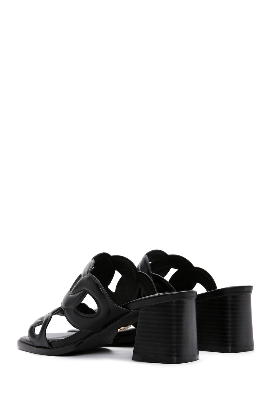 Women's Black Thick Heeled Slippers