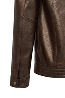 Oscar Male Brown Zippered Leather Jacket | Derimod