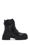 Woman Black Lace-Up Zippered Thick Sole Leather Postal Boots | Derimod