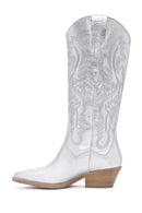 Women's Silver Leather Patterned Cowboy Boots | Derimod