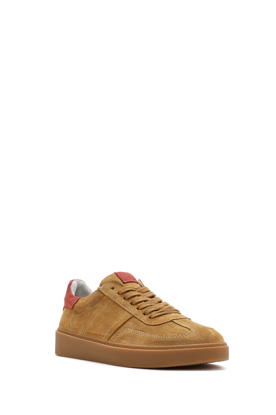 Women's Tan Lace-Up Suede Leather Sneakers