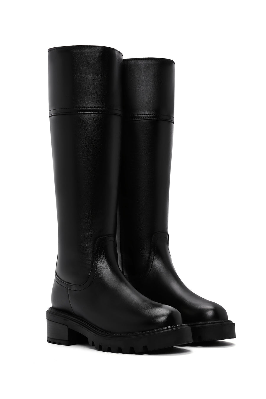 Women's Black Thick Soled Casual Leather Boots