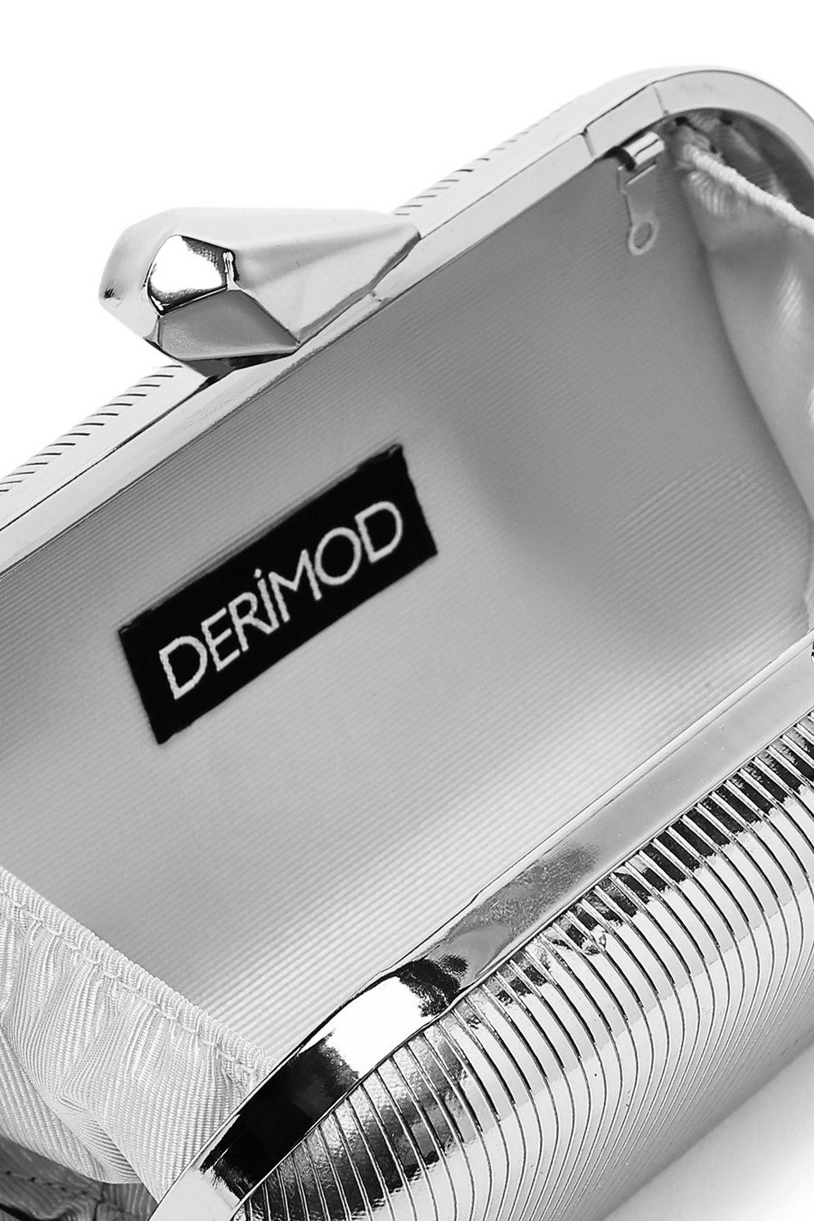 Women's Silver Long Strap Metallic Mini Clutch Evening Bag