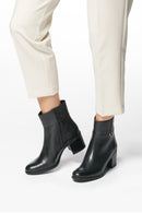 Geox Women's Black New Asheel Zippered Thick Heel Leather Boots | Derimod