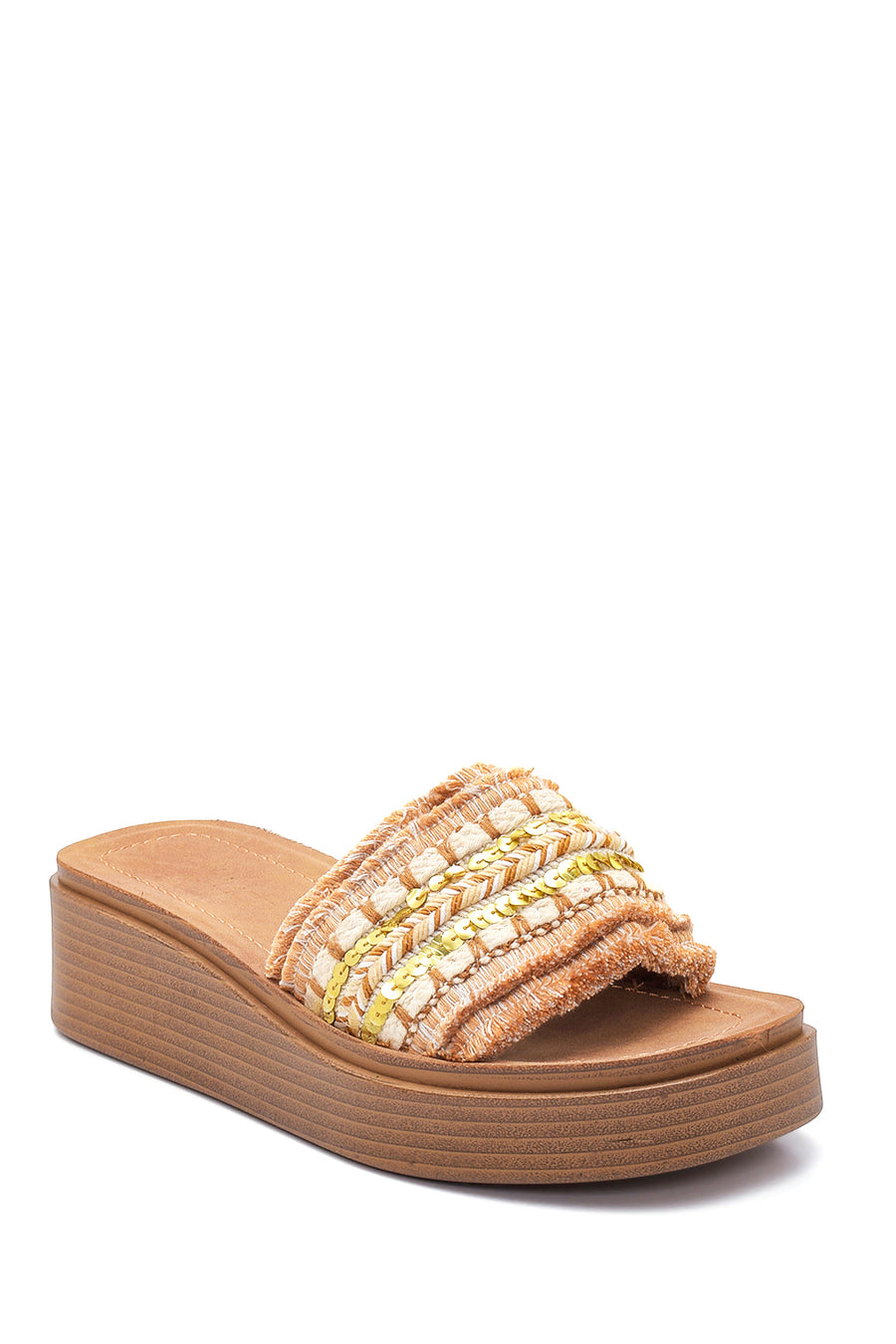Women's Tan Thick Soled Slippers