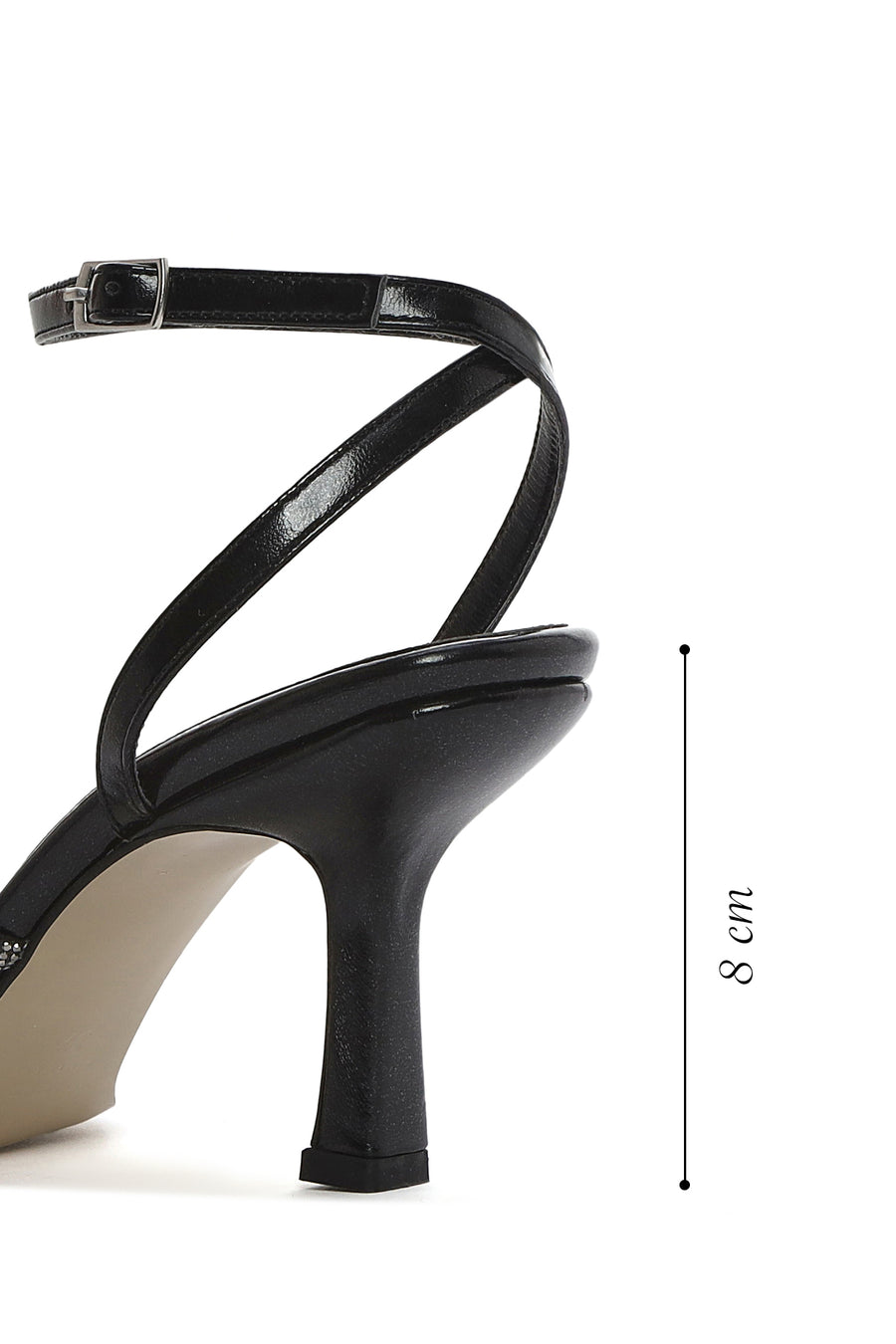 Women's Black Ankle Strap Stone Thin Heel Sandals