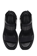 Women's Black Wedge Heeled Leather Sandals | Derimod