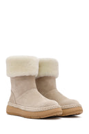 Woman Beige Thick-Soled Suede with Fur Detail Leather Boat | Derimod