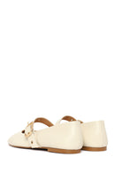 Woman Cream Buckled Leather Ballerine Shoes | Derimod
