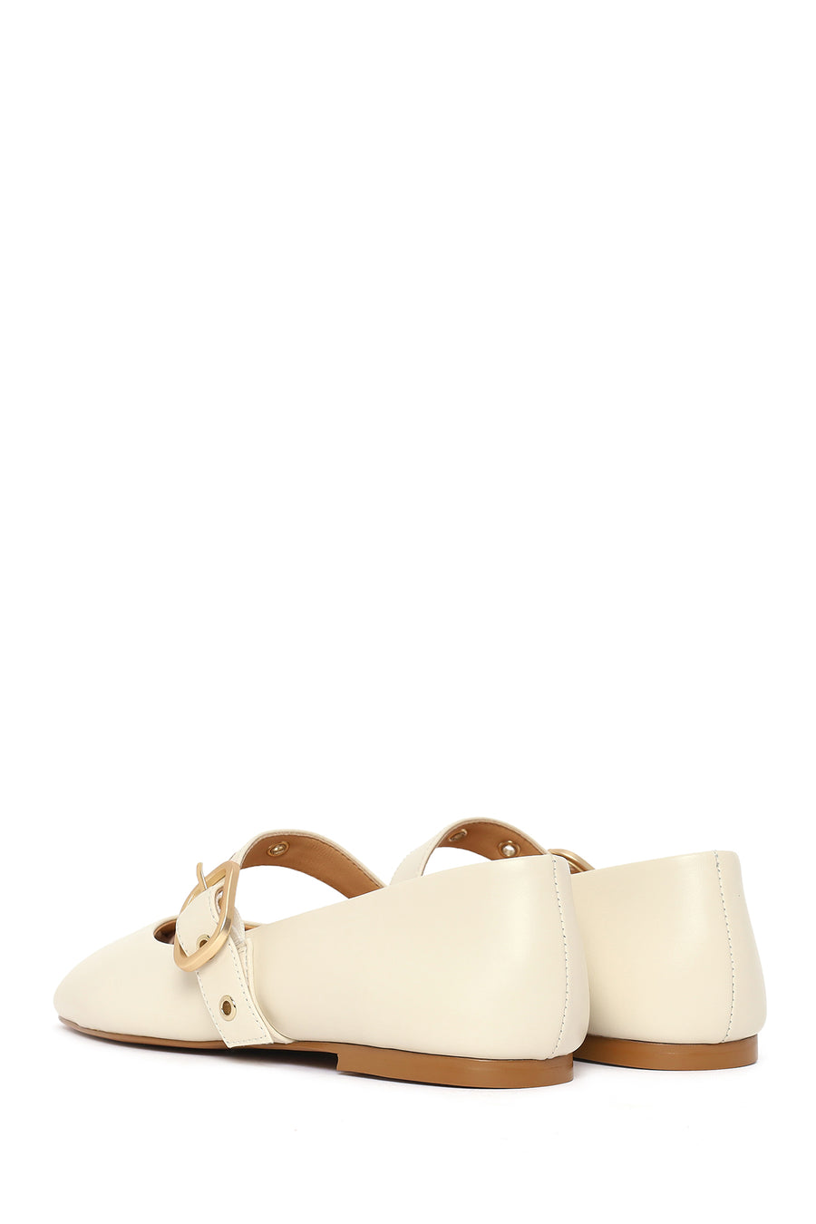 Woman Cream Buckled Leather Ballerine Shoes