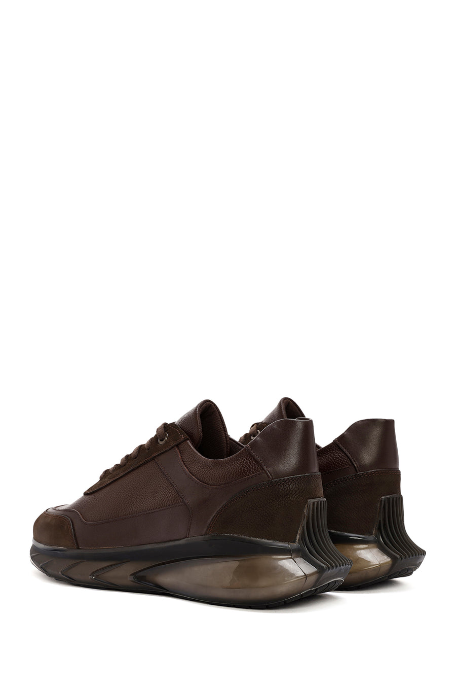 Men's Brown Lace-Up Thick-Soled Leather Casual Sneaker