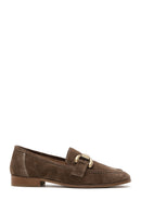 Women's Brown Buckle Detail Suede Leather Loafer | Derimod