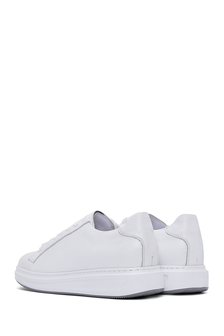 Erkek Beyaz Bağcıklı Deri Sneaker