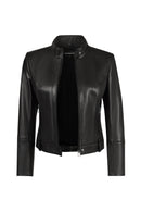 Maya Woman Black Mandarin Collar Leather Jacket | Derimod