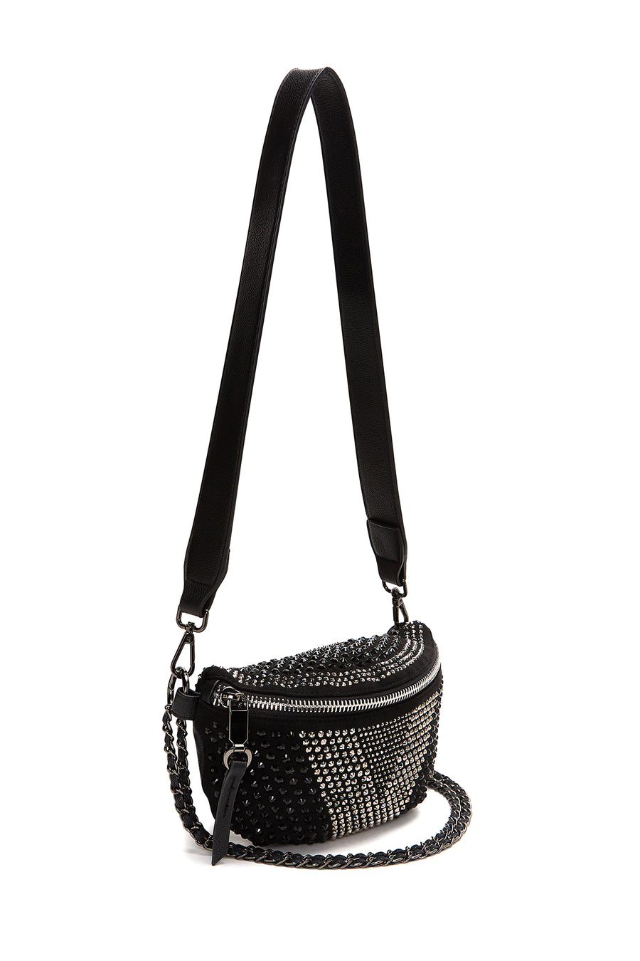 Women's Black Long Strap Stone Cross Bag