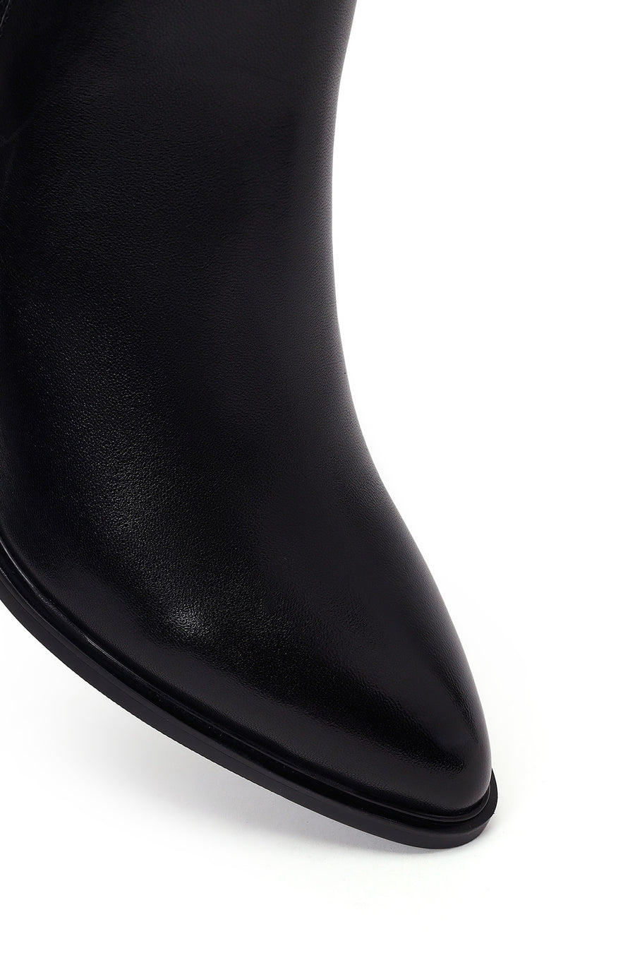Woman Black Zip Closure Thick-Heeled Leather Boots
