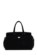 Women's Black Long Strap Suede Shoulder Bag with Accessories | Derimod
