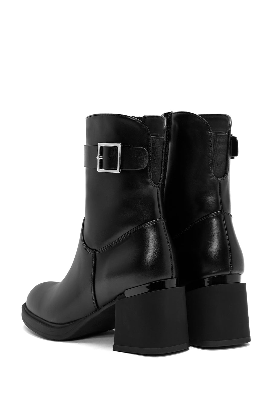Women's Black Zippered Chunky Heel Boots
