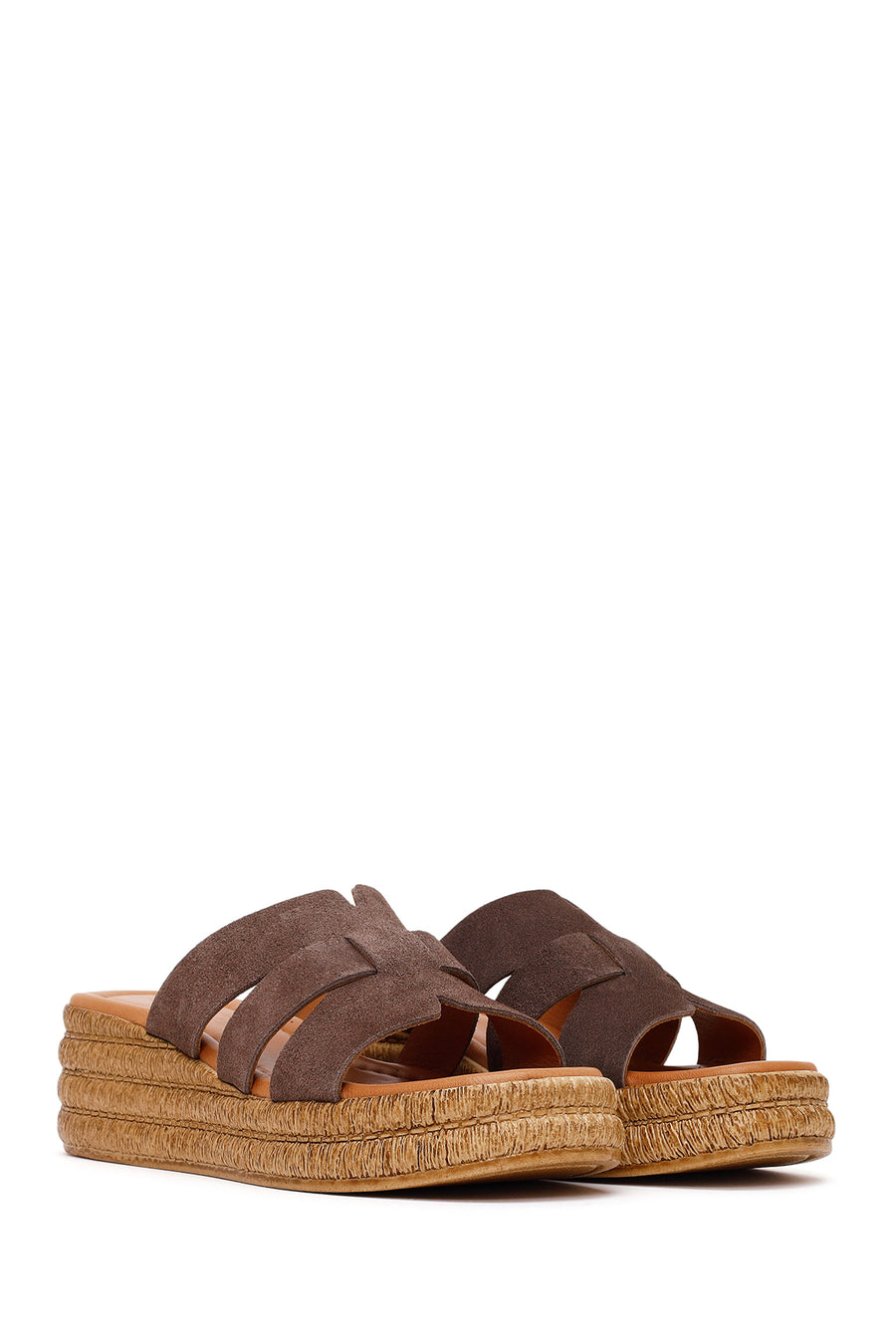 Woman Mink Wedge-Heel Suede Leather Slippers