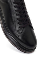Erkek Siyah Bağcıklı Deri Sneaker | Derimod