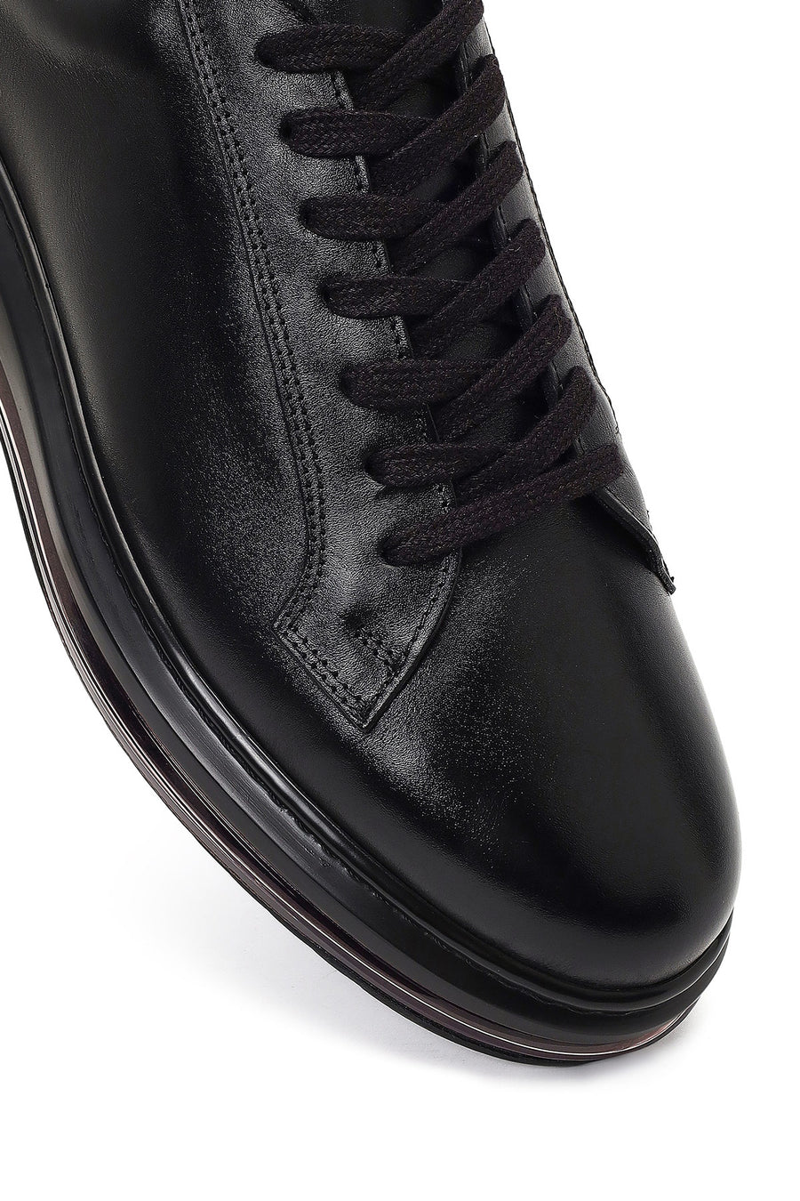 Erkek Siyah Bağcıklı Deri Sneaker