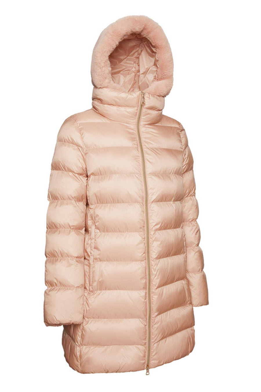 Geox Women's Pink Desya Double Collar Hooded Fur Coat