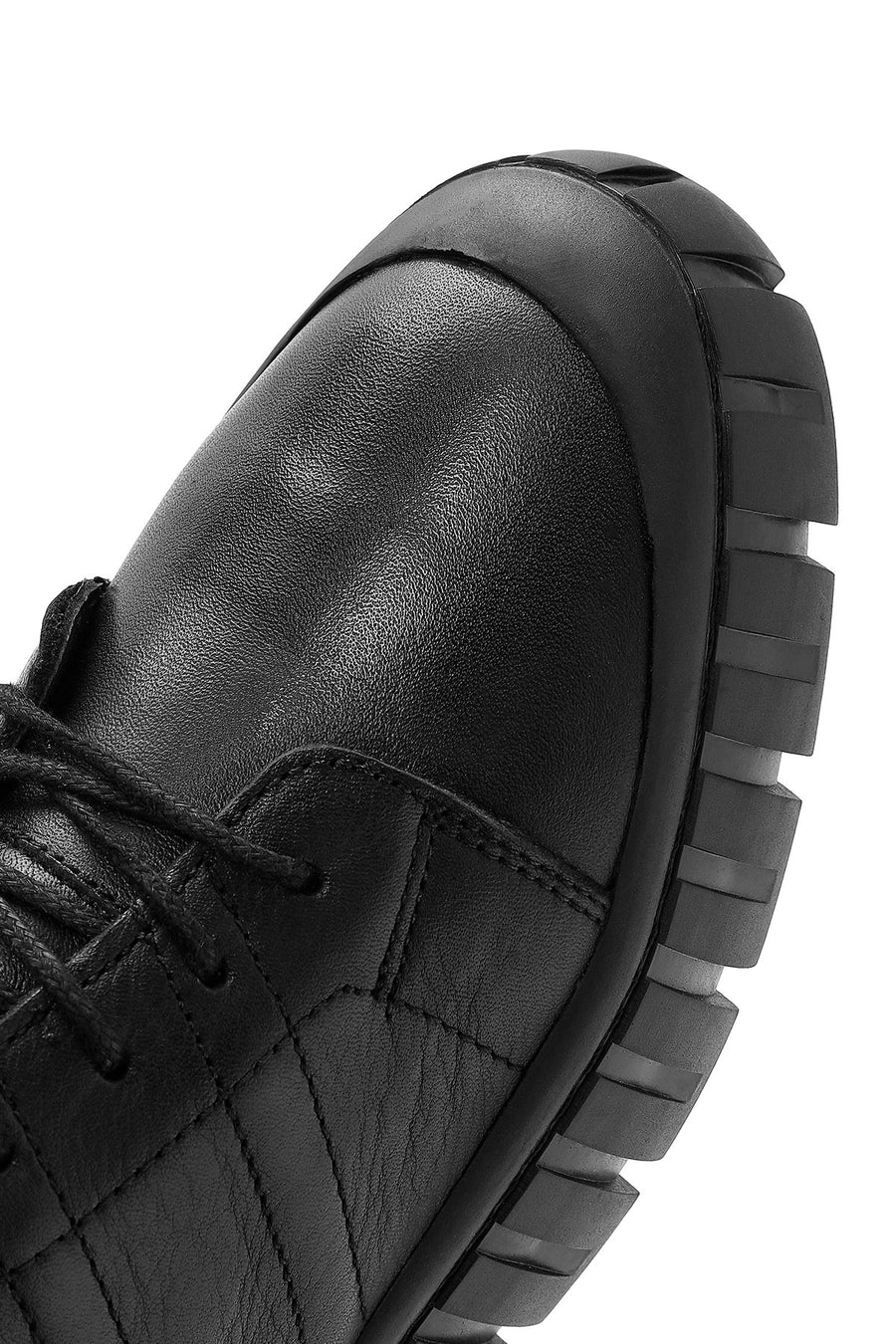 Men's Black Zippered Lace-Up Leather Boots
