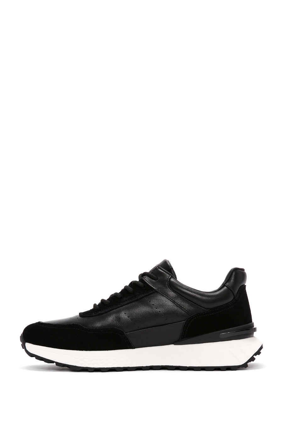 Erkek Siyah Bağcıklı Kalın Tabanlı Deri Casual Sneaker