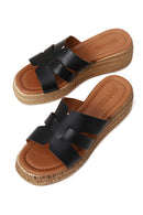 Woman Black Wedge Heeled Leather Slipper | Derimod